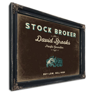Personalized Stock Broker Sign, Buy Low, Sell High, Espresso & Turquoise, image 1