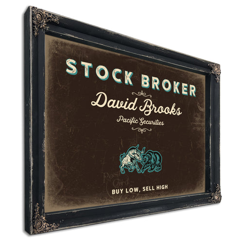 Personalized Stock Broker Sign, Buy Low, Sell High, Espresso & Turquoise, image 1