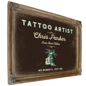 Personalized Tattoo Artist Sign, No Regrets, Just Ink, Espresso & Turquoise, image 6