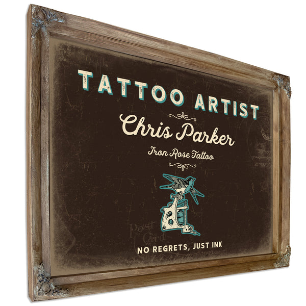 Personalized Tattoo Artist Sign, No Regrets, Just Ink, Espresso & Turquoise, image 6