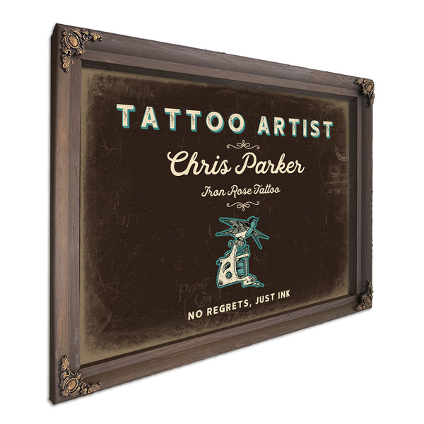 Personalized Tattoo Artist Sign, No Regrets, Just Ink, Espresso & Turquoise, image 7