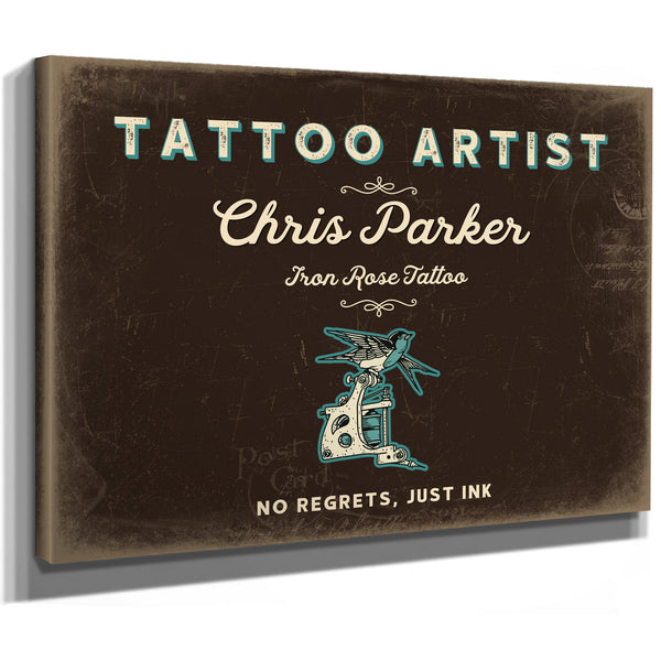 Personalized Tattoo Artist Sign, No Regrets, Just Ink, Espresso & Turquoise, image 8