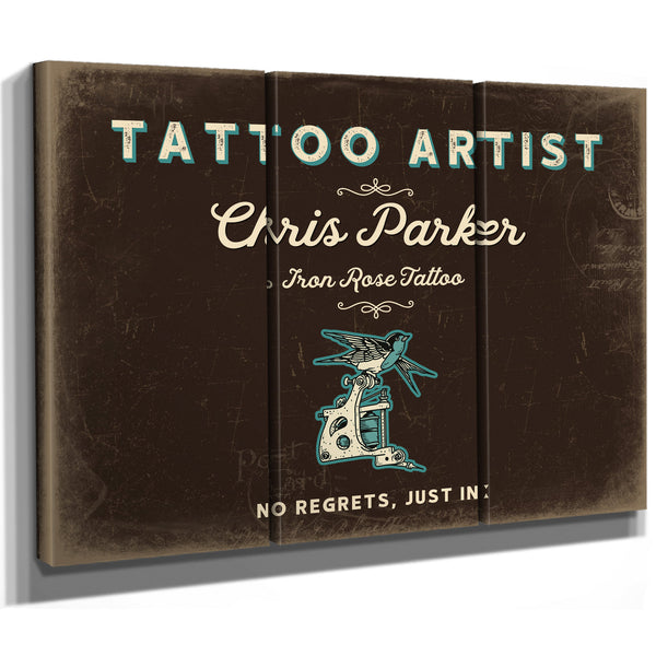 Personalized Tattoo Artist Sign, No Regrets, Just Ink, Espresso & Turquoise, image 14