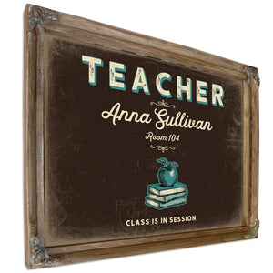 Personalized Teacher Sign, Class Is in Session, Espresso & Turquoise, image 6