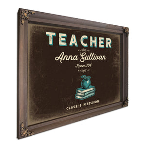 Personalized Teacher Sign, Class Is in Session, Espresso & Turquoise, image 7