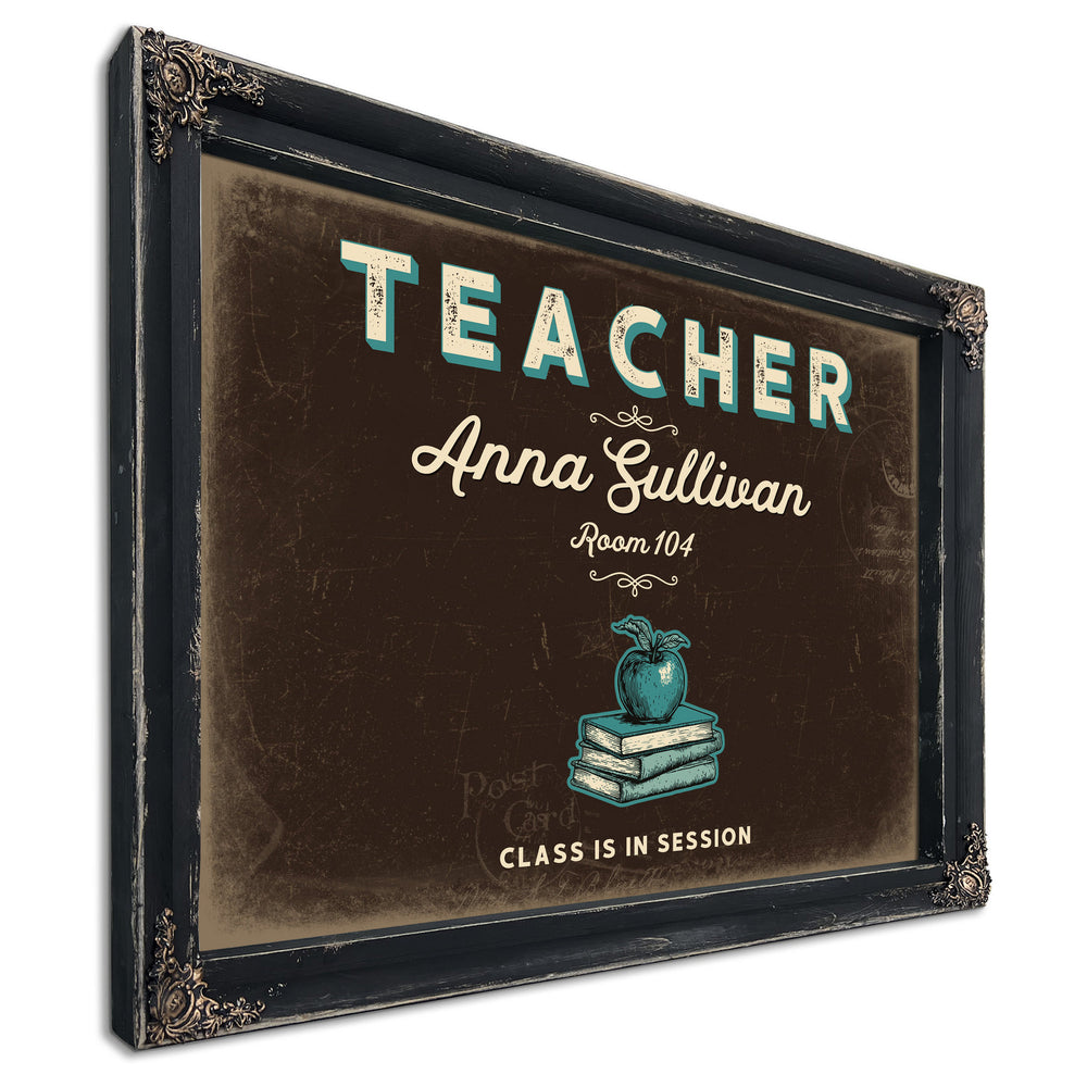 Personalized Teacher Sign, Class Is in Session, Espresso & Turquoise, image 1