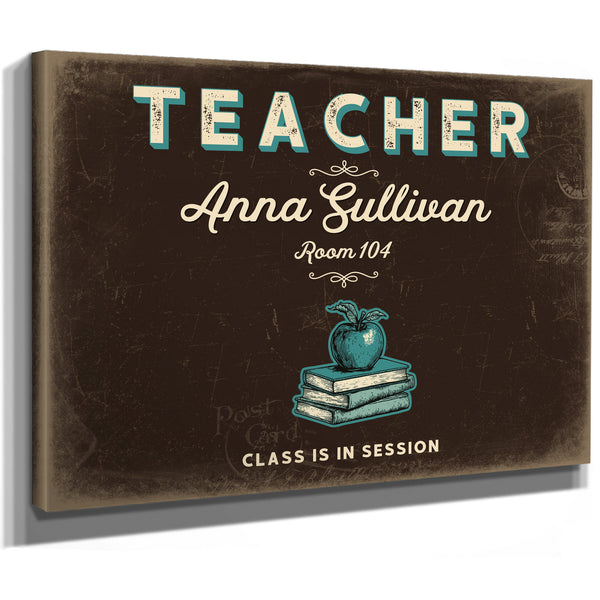 Personalized Teacher Sign, Class Is in Session, Espresso & Turquoise, image 8