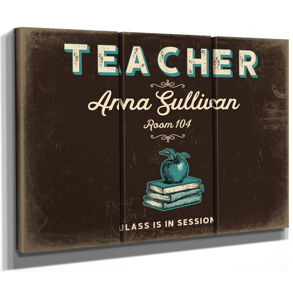 Personalized Teacher Sign, Class Is in Session, Espresso & Turquoise, image 14