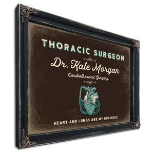 Personalized Thoracic Surgeon Sign, Heart and Lungs Are My Business, Espresso & Turquoise, image 1
