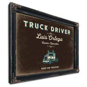 Personalized Truck Driver Sign, Keep On Truckin', Espresso & Turquoise, image 1