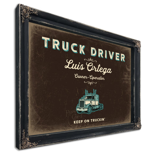 Personalized Truck Driver Sign, Keep On Truckin', Espresso & Turquoise, image 1
