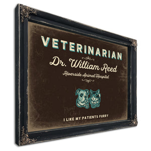 Personalized Veterinarian Sign, I Like My Patients Furry, Espresso & Turquoise, image 1