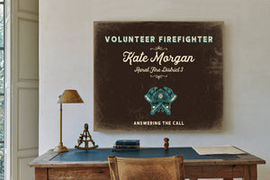 Personalized Volunteer Firefighter Sign, Answering the Call, Espresso & Turquoise, image 2