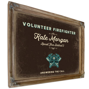 Personalized Volunteer Firefighter Sign, Answering the Call, Espresso & Turquoise, image 6