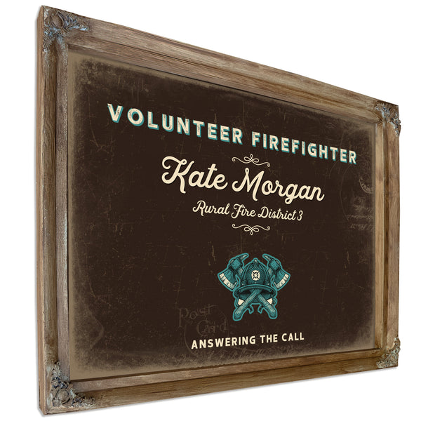 Personalized Volunteer Firefighter Sign, Answering the Call, Espresso & Turquoise, image 6