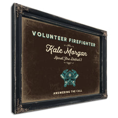 Personalized Volunteer Firefighter Sign, Answering the Call, Espresso & Turquoise, image 1