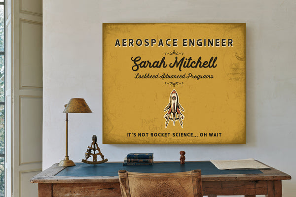 Personalized Aerospace Engineer Sign, It's Not Rocket Science... Oh Wait, Mustard & Black, image 2