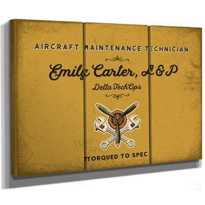 Personalized Aircraft Maintenance Technician Sign, Torqued to Spec, Mustard & Black, image 14