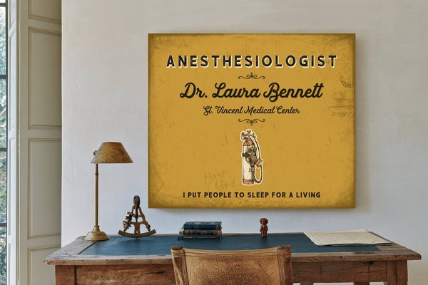 Personalized Anesthesiologist Sign, I Put People to Sleep for a Living, Mustard & Black, image 2