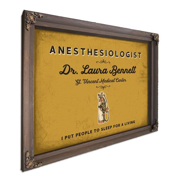 Personalized Anesthesiologist Sign, I Put People to Sleep for a Living, Mustard & Black, image 7