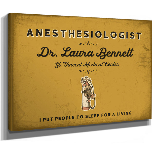 Personalized Anesthesiologist Sign, I Put People to Sleep for a Living, Mustard & Black, image 8
