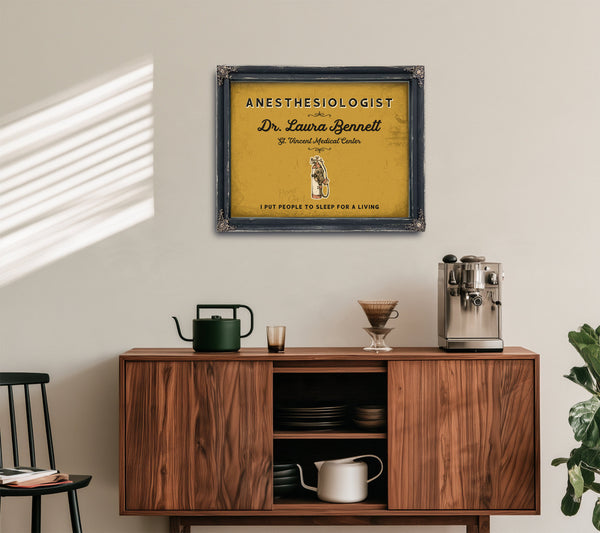 Personalized Anesthesiologist Sign, I Put People to Sleep for a Living, Mustard & Black, image 15