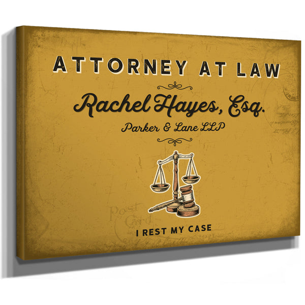 Personalized Attorney at Law Sign, I Rest My Case, Mustard & Black, image 8