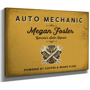 Personalized Auto Mechanic Sign, Powered by Coffee & Brake Fluid, Mustard & Black, image 8