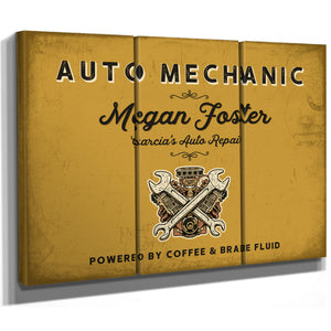 Personalized Auto Mechanic Sign, Powered by Coffee & Brake Fluid, Mustard & Black, image 14