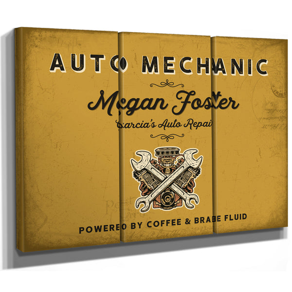Personalized Auto Mechanic Sign, Powered by Coffee & Brake Fluid, Mustard & Black, image 14