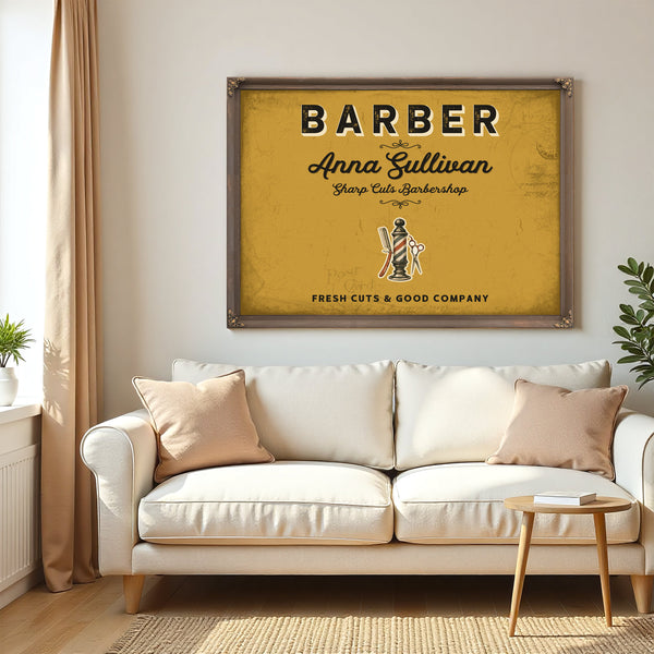 Personalized Barber Sign, Fresh Cuts & Good Company, Mustard & Black, image 5