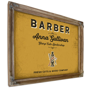 Personalized Barber Sign, Fresh Cuts & Good Company, Mustard & Black, image 6