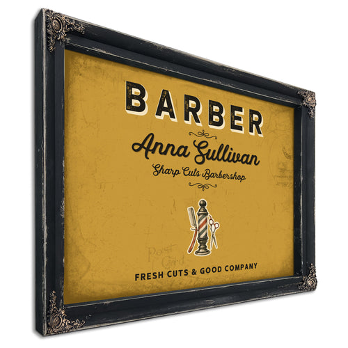 Personalized Barber Sign, Fresh Cuts & Good Company, Mustard & Black, image 1