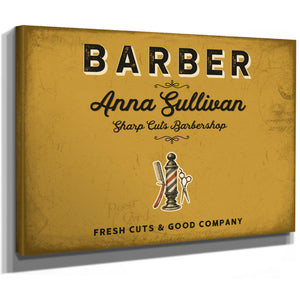 Personalized Barber Sign, Fresh Cuts & Good Company, Mustard & Black, image 8