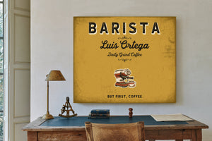 Personalized Barista Sign, But First, Coffee, Mustard & Black, image 2
