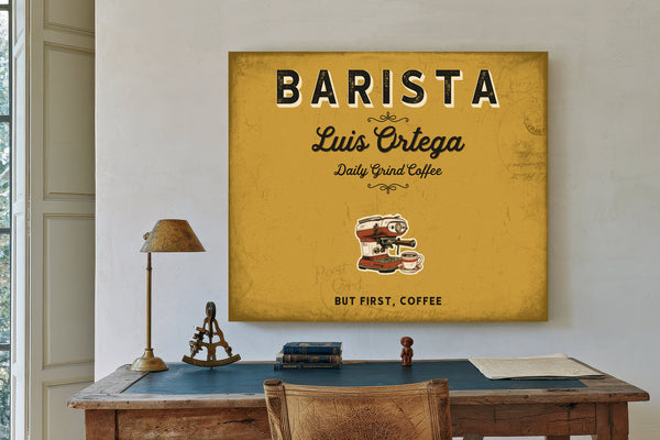 Personalized Barista Sign, But First, Coffee, Mustard & Black, image 2