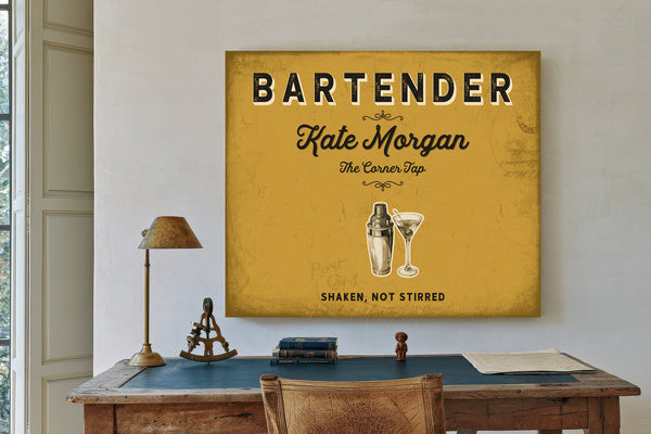 Personalized Bartender Sign, Shaken, Not Stirred, Mustard & Black, image 2