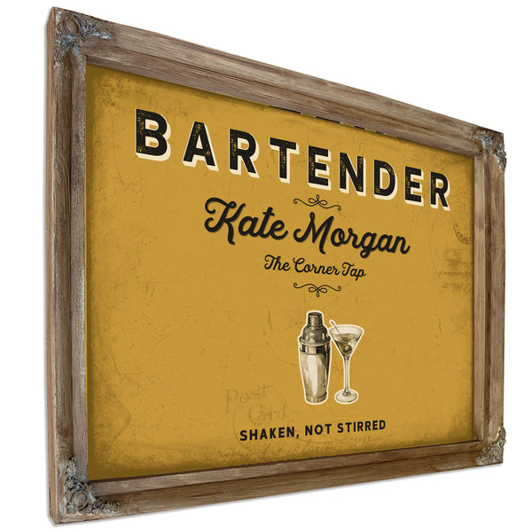Personalized Bartender Sign, Shaken, Not Stirred, Mustard & Black, image 6