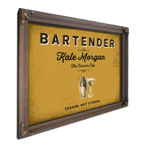 Personalized Bartender Sign, Shaken, Not Stirred, Mustard & Black, image 7