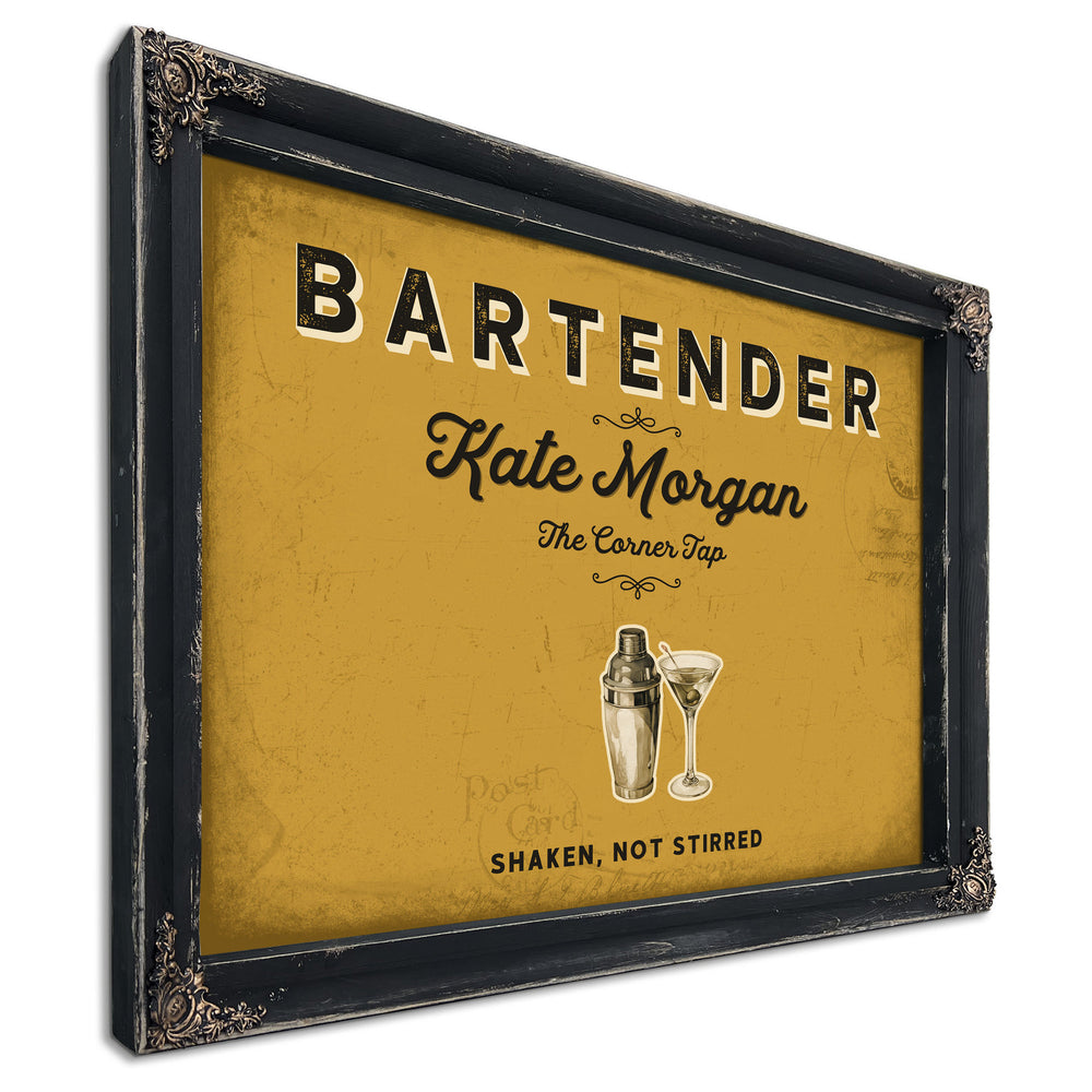 Personalized Bartender Sign, Shaken, Not Stirred, Mustard & Black, image 1