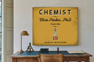 Personalized Chemist Sign, I Have All the Solutions, Mustard & Black, image 2