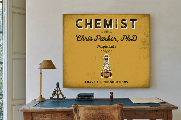 Personalized Chemist Sign, I Have All the Solutions, Mustard & Black, image 2