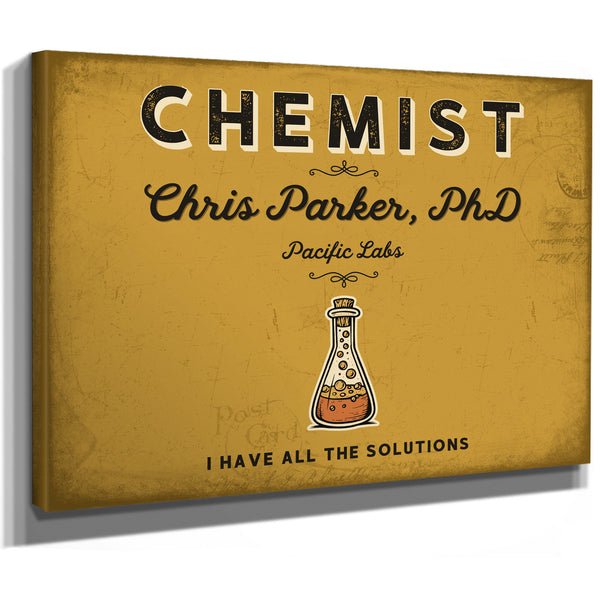 Personalized Chemist Sign, I Have All the Solutions, Mustard & Black, image 8