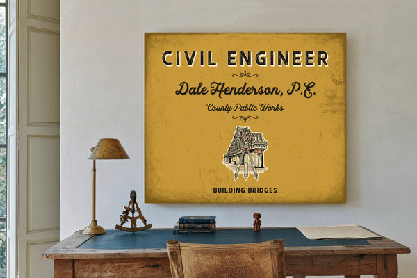 Personalized Civil Engineer Sign, Building Bridges, Mustard & Black, image 2