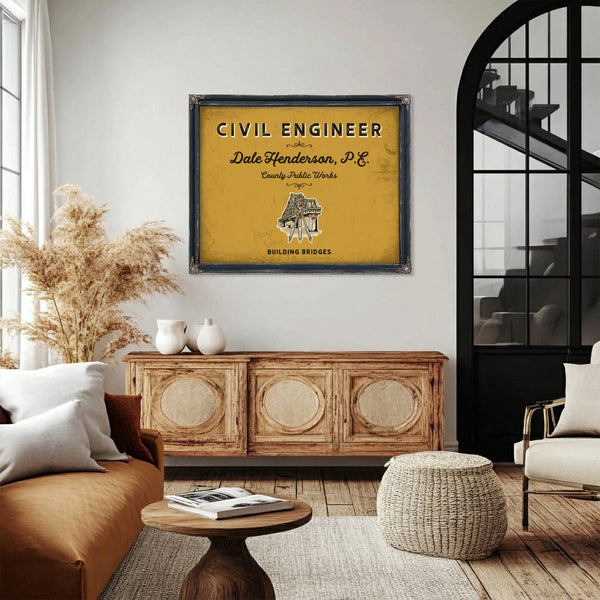 Personalized Civil Engineer Sign, Building Bridges, Mustard & Black, image 4