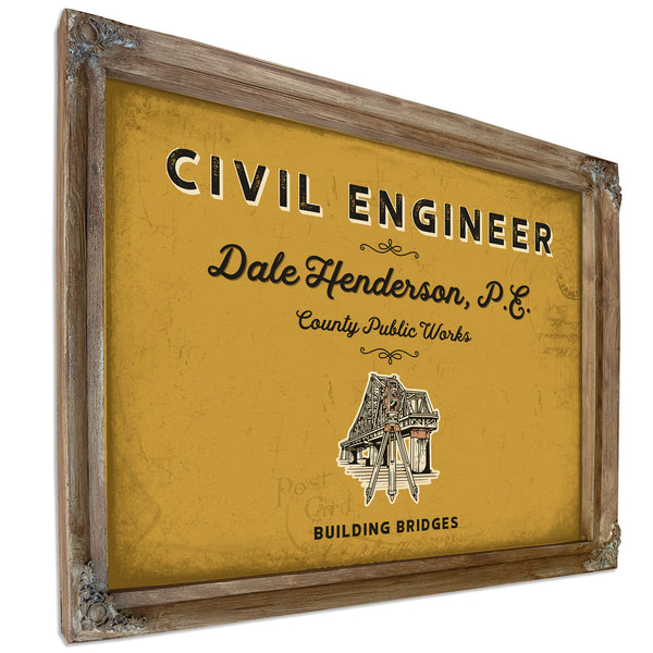 Personalized Civil Engineer Sign, Building Bridges, Mustard & Black, image 6