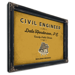 Personalized Civil Engineer Sign, Building Bridges, Mustard & Black, image 1
