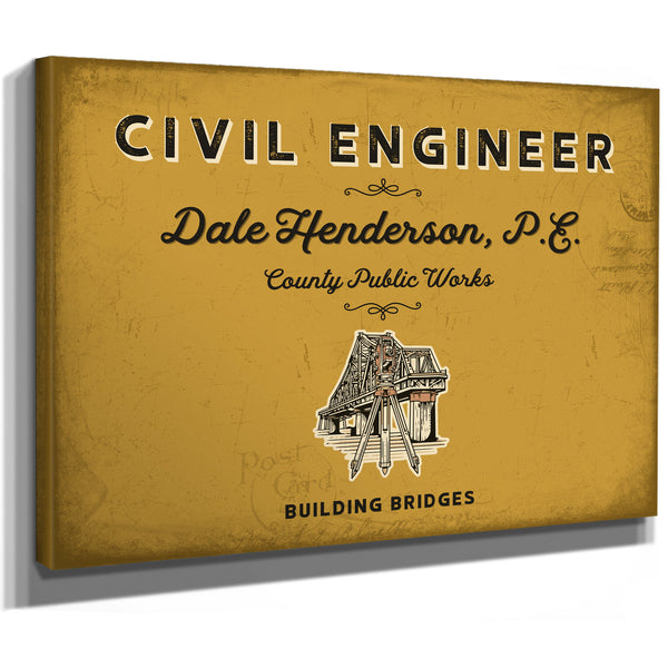 Personalized Civil Engineer Sign, Building Bridges, Mustard & Black, image 8