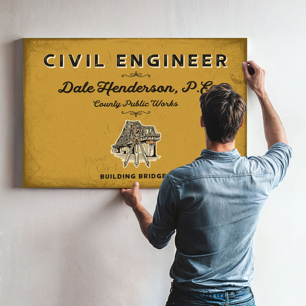 Personalized Civil Engineer Sign, Building Bridges, Mustard & Black, image 9