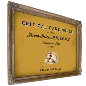 Personalized Critical Care Nurse Sign, Calm in the Chaos, Mustard & Black, image 6